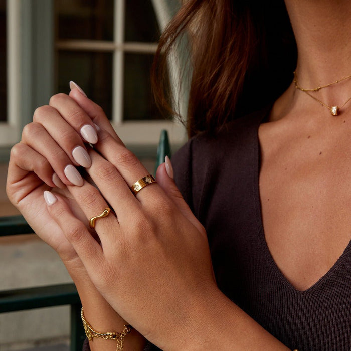 Gold Crystal Clover Band Ring