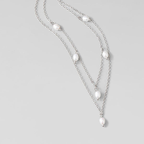 Kayla Pearl Drop Layered Silver Necklace
