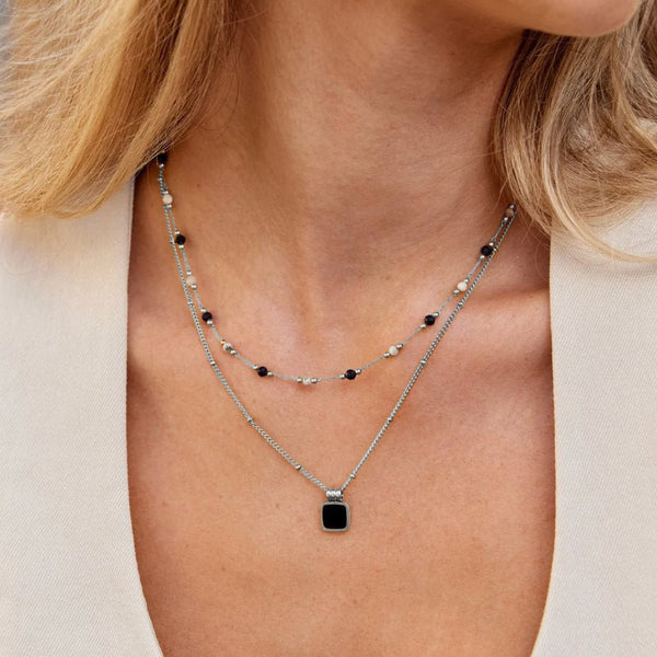 Silver Lucia Black Pendant Necklace