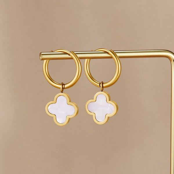 White Clover Hoop Earrings