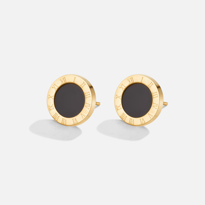 Azalea Black Button Stud Earrings