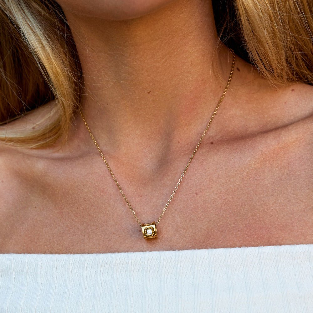 Black Agate Cube Pendant Necklace