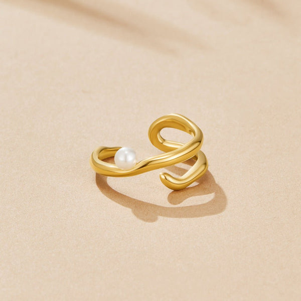 Geometric Gold & Pearl Ring