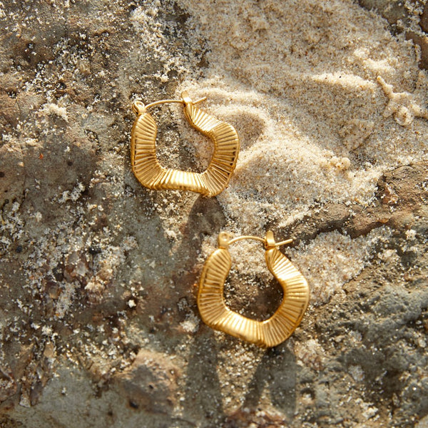 Geometric Wave Gold Hoop Earrings