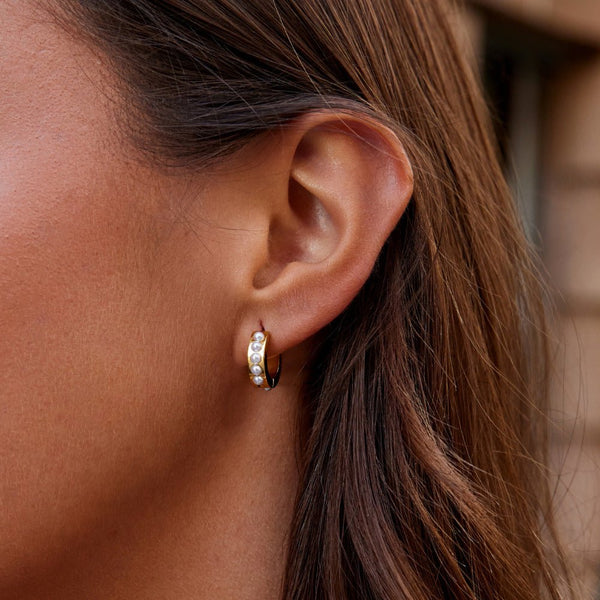Gold Eula Pearl Hoop Earrings