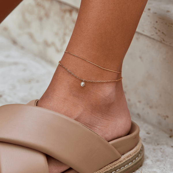 Layered Dainty Crystal Anklet