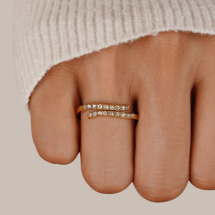 Layered Gold & Crystal Wrap Ring