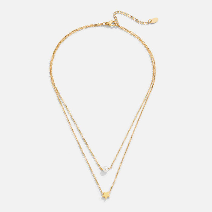 Layered Gold Star & Pearl Necklace