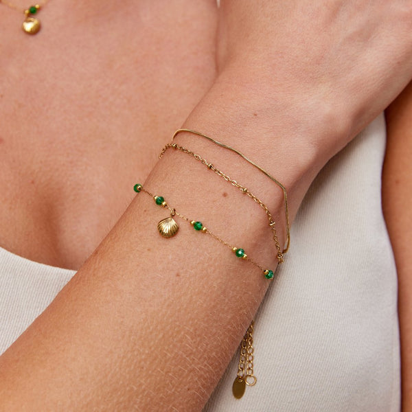 Nerissa Gold Shell & Green Bead Bracelet