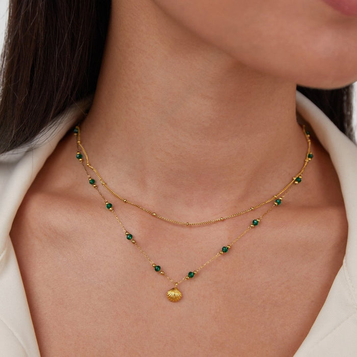 Nerissa Gold Shell & Green Bead Necklace