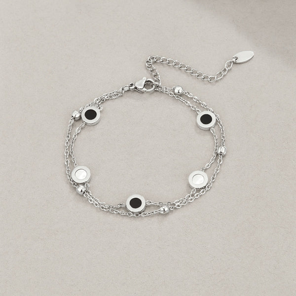 Onyx & White Stone Silver Bracelet