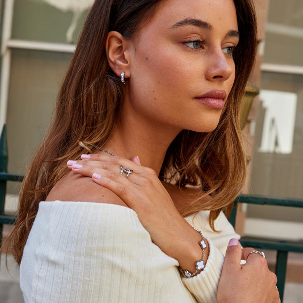 Silver Eula Pearl Hoop Earrings