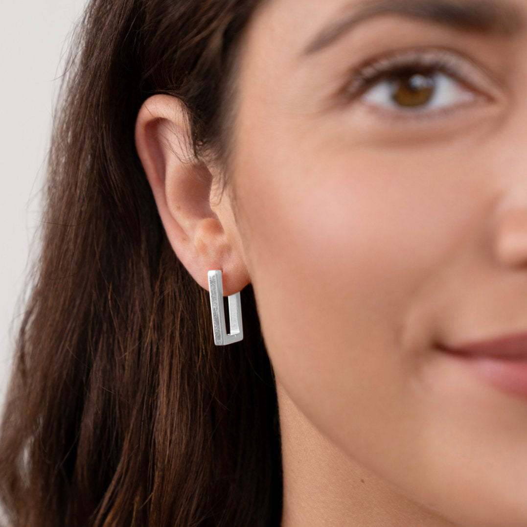 Silver Rectangle Hoop Earrings