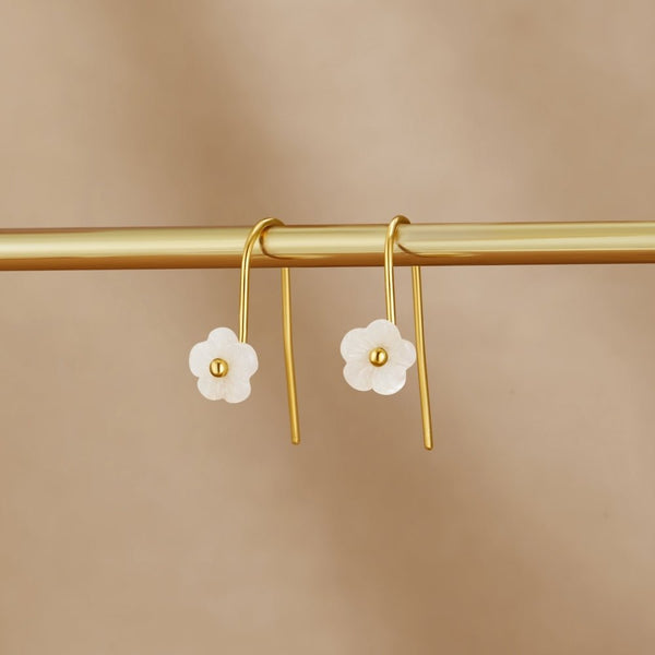 White Petal Shell Drop Earrings